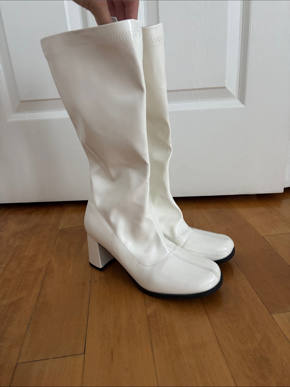 Amazon White Mid-Calf Block Heel Boots